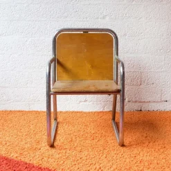 Pamono Wood and Chrome Tubular Childrens Chair, 1960s New