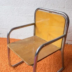 Pamono Wood and Chrome Tubular Childrens Chair, 1960s New