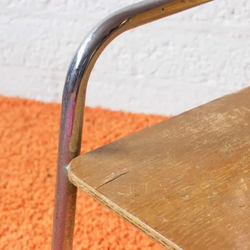 Pamono Wood and Chrome Tubular Childrens Chair, 1960s New