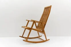 Pamono Wood and Rattan Rocking Chair from Deutsche Werkstätten Hellerau, 1960s