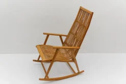 Pamono Wood and Rattan Rocking Chair from Deutsche Werkstätten Hellerau, 1960s