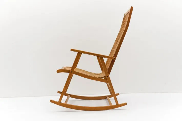 Pamono Wood and Rattan Rocking Chair from Deutsche Werkstätten Hellerau, 1960s