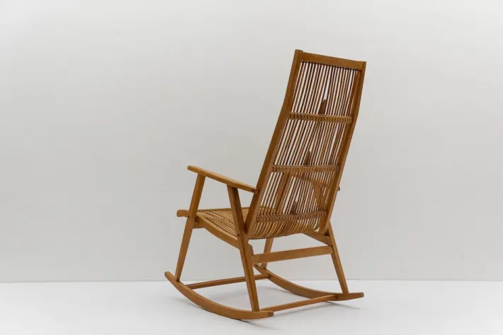 Pamono Wood and Rattan Rocking Chair from Deutsche Werkstätten Hellerau, 1960s