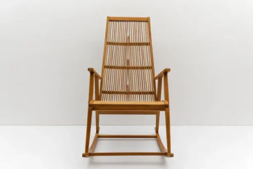 Pamono Wood and Rattan Rocking Chair from Deutsche Werkstätten Hellerau, 1960s