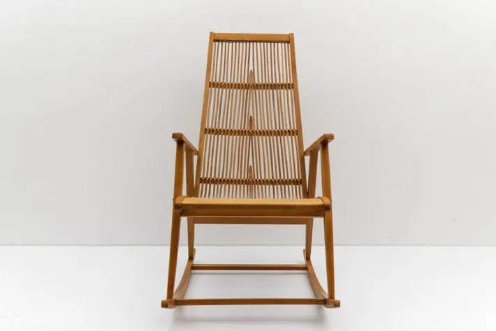 Pamono Wood and Rattan Rocking Chair from Deutsche Werkstätten Hellerau, 1960s
