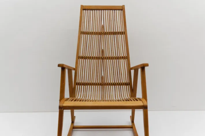 Pamono Wood and Rattan Rocking Chair from Deutsche Werkstätten Hellerau, 1960s