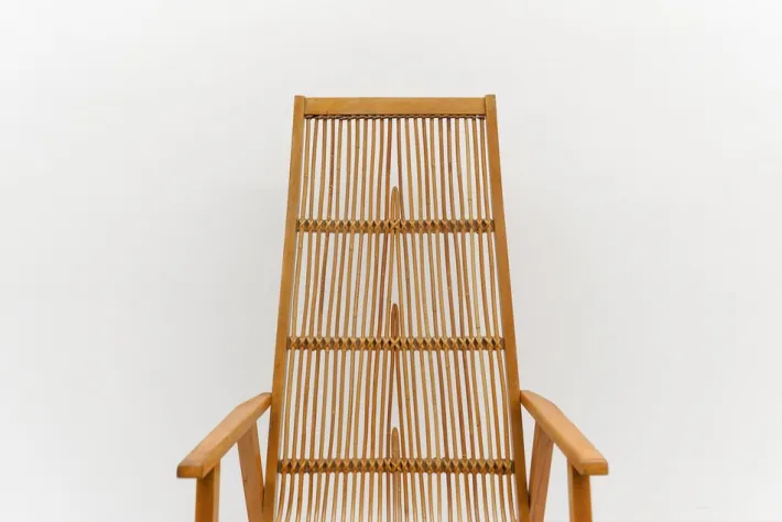 Pamono Wood and Rattan Rocking Chair from Deutsche Werkstätten Hellerau, 1960s