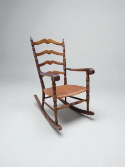 Pamono Wood and Straw Childs Rocking Chair, Italy, 1950s Clearance