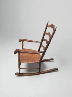 Pamono Wood and Straw Childs Rocking Chair, Italy, 1950s Clearance