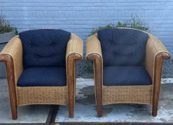 Pamono Wood and Wicker Armchairs, 1980s, Set of 2 New