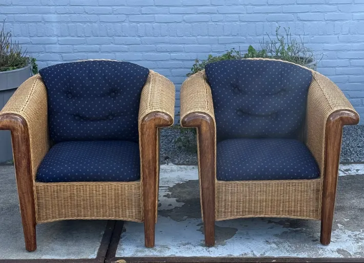 Pamono Wood and Wicker Armchairs, 1980s, Set of 2 New