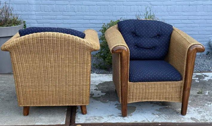 Pamono Wood and Wicker Armchairs, 1980s, Set of 2 New