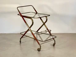 Pamono Wooden and Brass Bar Trolley by Cesare Lacca, 1960s Clearance