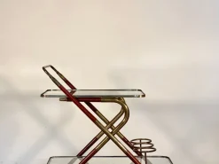 Pamono Wooden and Brass Bar Trolley by Cesare Lacca, 1960s Clearance