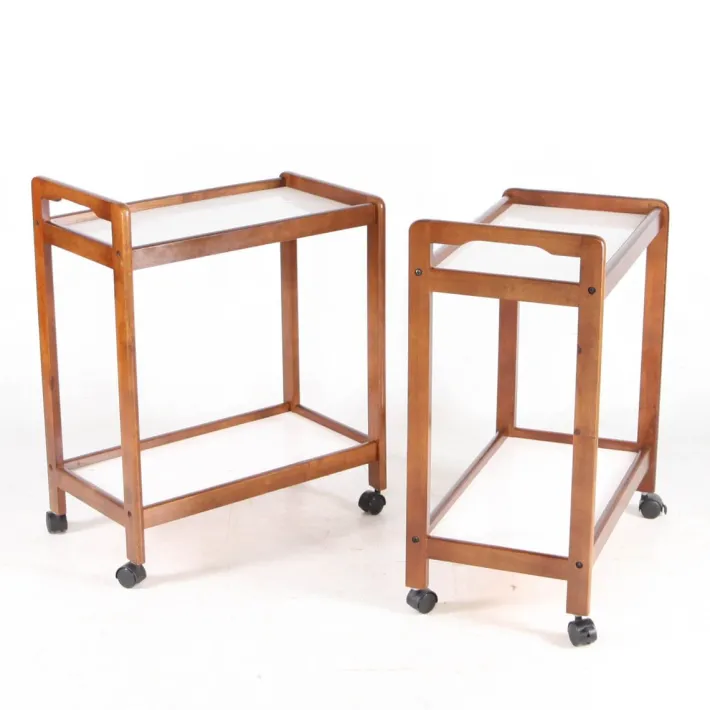 Pamono Wooden and Laminate Trolleys, 1970s, Set of 2 Online
