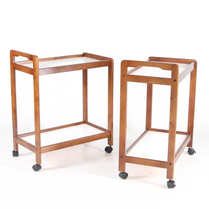 Pamono Wooden and Laminate Trolleys, 1970s, Set of 2 Online