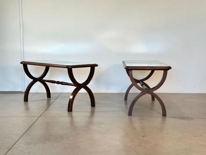 Pamono Wooden and Mirror Coffee Tables, 1960s, Set of 2