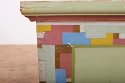 Pamono Wooden Chest with Geometric Painting Online