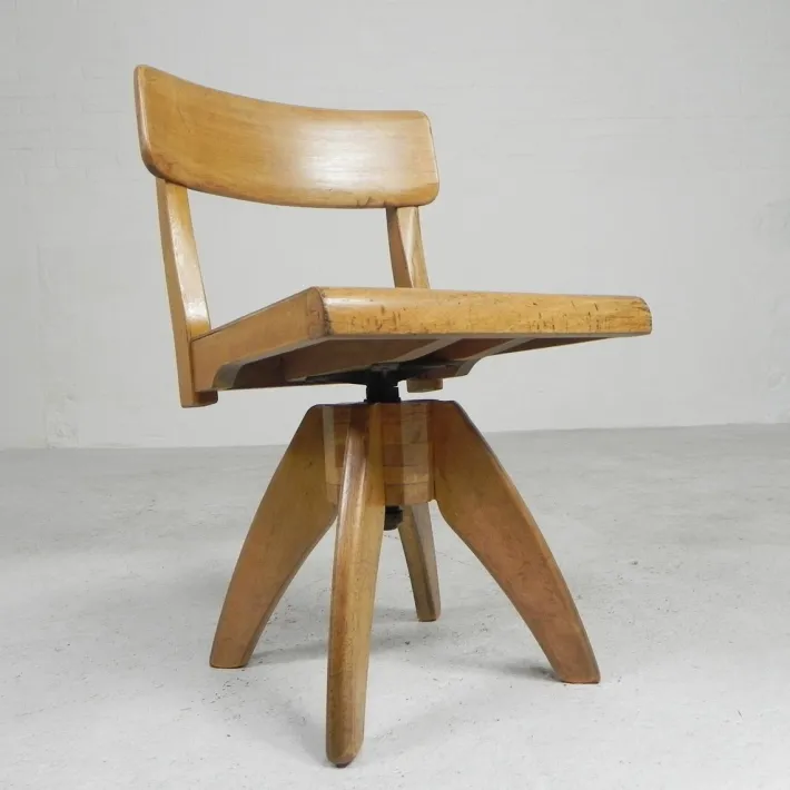 Pamono Wooden Swivel Chair, 1950s Discount