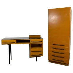 Pamono Writing Desk with Cabinet by Mojmír Požár for Up Závody Bučovice, 1960s, Set of 2