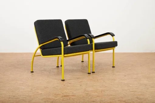 Pamono Yellow Tubular Steel Armchairs with Black Bakelite Armrests and Feet and Kvadrat Upholstery from Embru, 1934, Set of 2 Discount