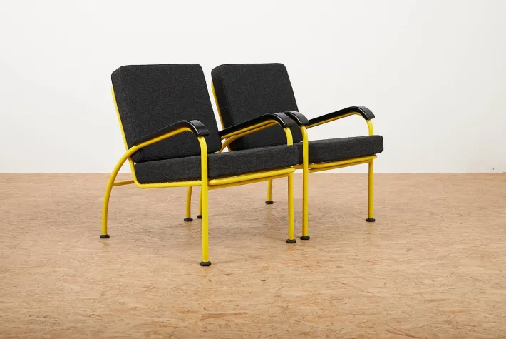 Pamono Yellow Tubular Steel Armchairs with Black Bakelite Armrests and Feet and Kvadrat Upholstery from Embru, 1934, Set of 2 Discount